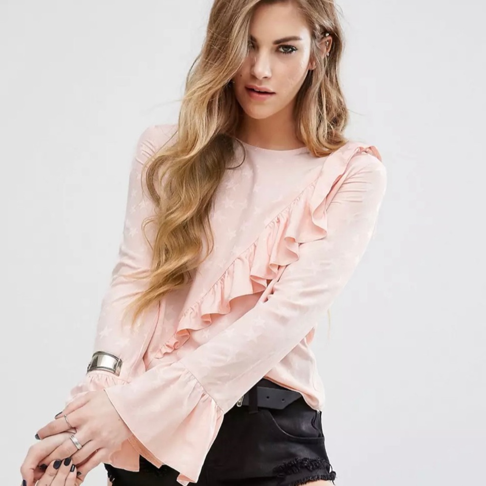 ASOS NWT Ruffled Star Print Sheer Top